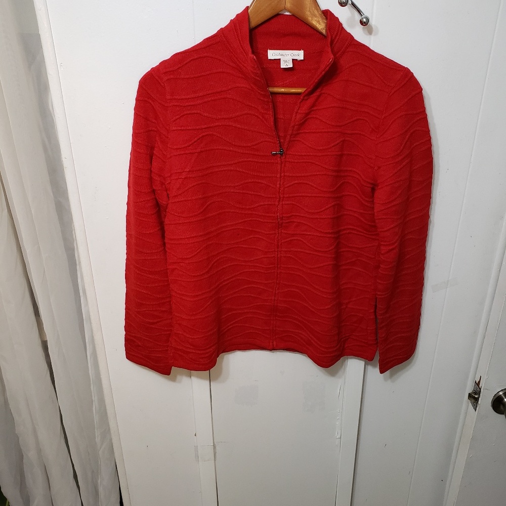 Coldwater Creek Wavy Striped Red Cardigan